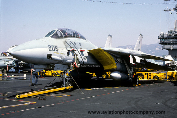 US Navy VF-84 Grumman F-14A Tomcat 160411/AJ-205 on board USS Nimitz (1987)