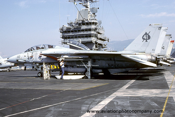 US Navy VF-41 Grumman F-14A Tomcat 160401/AJ-110 on board USS Nimitz (1987)