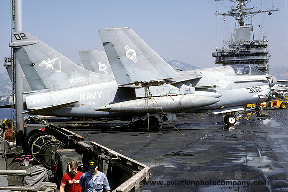 US Navy VA-82 LTV A-7E Corsair 160557/AJ-302 on board USS Nimitz (1987)