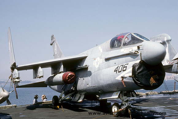 US Navy VA-86 LTV A-7E Corsair 160597/AJ-406 on board USS Nimitz (1987)