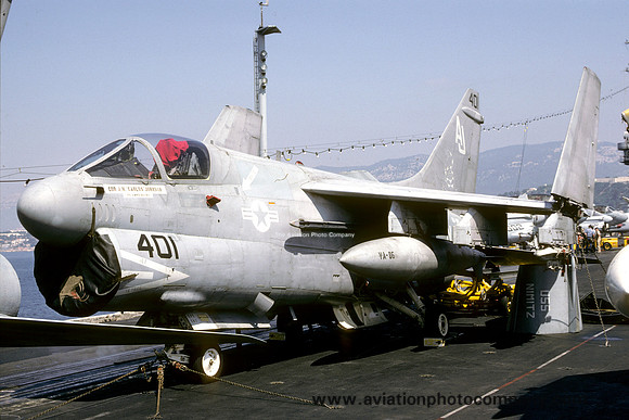 US Navy VA-86 LTV A-7E Corsair 160877/AJ-401 on board USS Nimitz (1987)