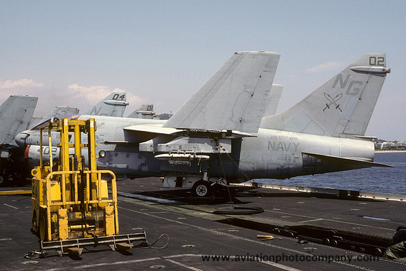 US Navy VA-147 LTV A-7E Corsair 160002/NG-402 on board USS Kitty Hawk (1987)