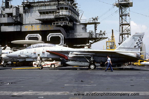 US Navy VF-211 Grumman F-14A Tomcat 159626/NG-113 on board USS Kitty Hawk (1987)