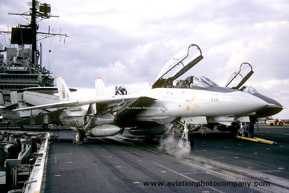 US Navy VF-11 Grumman F-14A Tomcat 161855/AE-111 on board USS Forrestal (1987)
