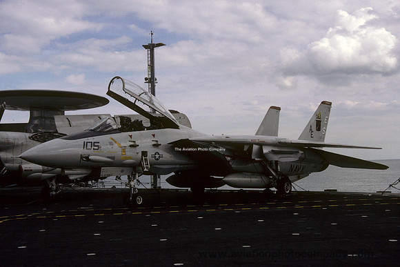 US Navy VF-11 Grumman F-14A Tomcat 161859/AE-105 on board USS Forrestal (1987)
