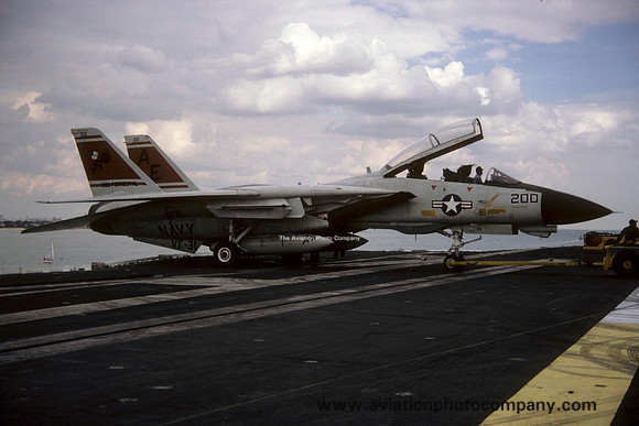 US Navy VF-31 Grumman F-14A Tomcat 161850/AE-200 on board USS Forrestal (1987)