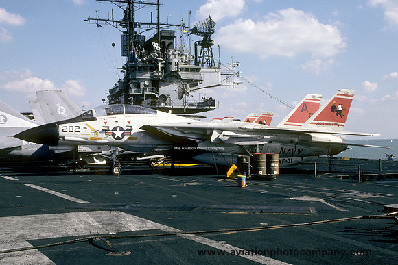US Navy VF-31 Grumman F-14A Tomcat 161858/AE-202 on board USS Forrestal (1987)