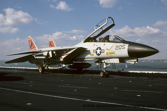US Navy VF-31 Grumman F-14A Tomcat 161864/AE-205 on board USS Forrestal (1987)