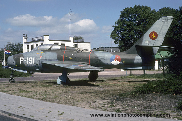 Dutch Air Force Republic F-84F Thunderstreak P-191 displayed at Gilze Rijen (1990)
