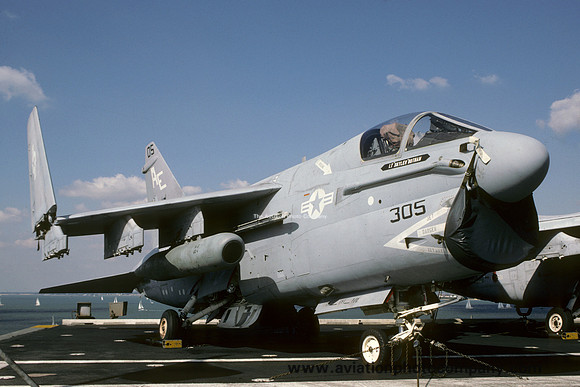 US Navy VA-37 LTV A-7E Corsair 159294/AE-305 on board USS Forrestal (1987)