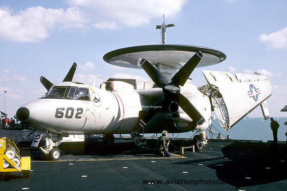 US Navy VAW-122 Grumman E-2C Hawkeye 160418/AE-602 on board USS Forrestal (1987)