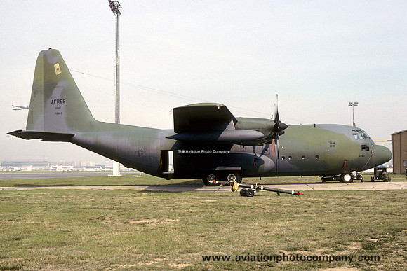 USAF AFRes 328th Tactical Airlift Squadron Lockheed C-130A Hercules 57-0483 at Rhein Main (1986)
