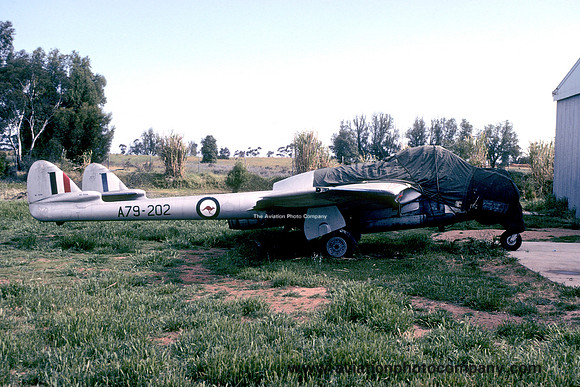RAAF De Havilland Vampire F.30 A79-202 stored at Mildura (1981)