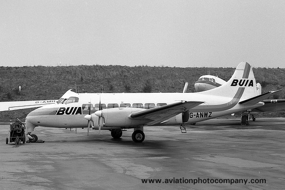 British United Island Airways De Havilland Heron 1B G-ANWZ at Gatwick (1969)