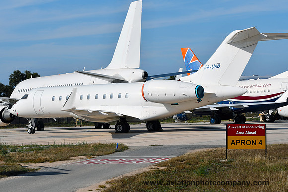 United Aviation Bombardier Global 5000 5A-UAB at Malta Luqa IAP (2017)