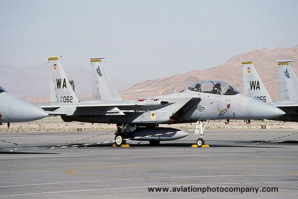 USAF 57th Fighter Wing 422nd Test and Evaluation Squadron McDonnell Douglas F-15D Eagle 81-0062/WA at Nellis AFB (1991)