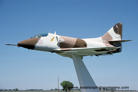 US Navy VFA-127 Douglas A-4B Skyhawk 142100/NJ-701 displayed at NAS Fallon (1991)