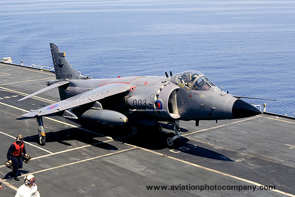 Royal Navy 801 Squadron BAe Sea Harrier FRS.1 ZE694/R003 on board HMS Ark Royal (1993)