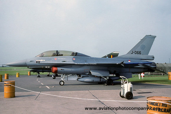 Dutch Air Force GD F-16B Fighting Falcon J-066 at RAF Cottesmore (1991)