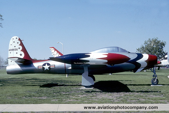 USAF Thunderbirds Republic F-84A Thunderjet 48-8656 displayed at Chanute AFB (1988)