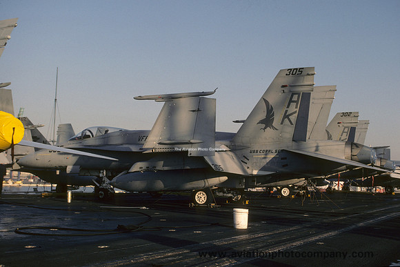 US Navy VFA-136 McDonnell Douglas F/A-18A Hornet 163137/AK-305 on board USS Coral Sea (1987)