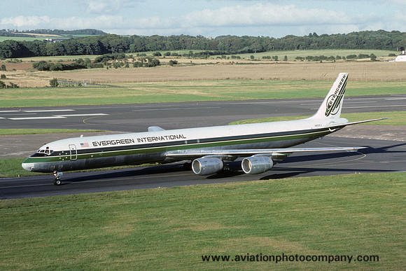 Evergreen International Airlines Douglas DC-8-73 N815EV at Prestwick (1985)