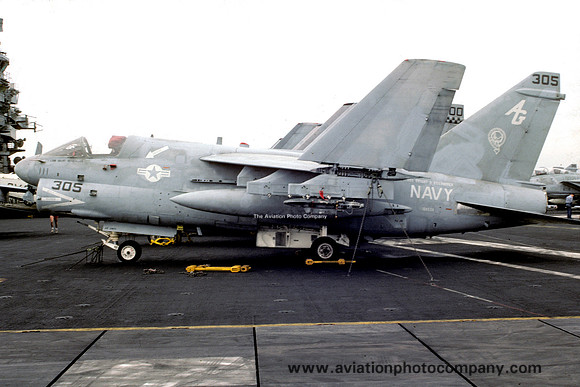 US Navy VA-46 LTV A-7E Corsair 160558/AG-305 on board USS Dwight D. Eisenhower (1988)