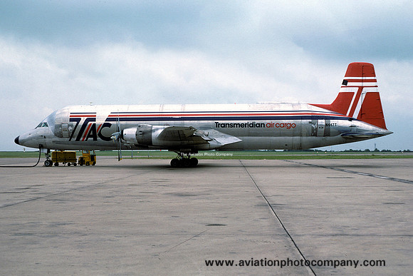 Transmeridian Air Cargo Canadair CL-44-O Conroy Skymonster N447T at East Midlands (1978)