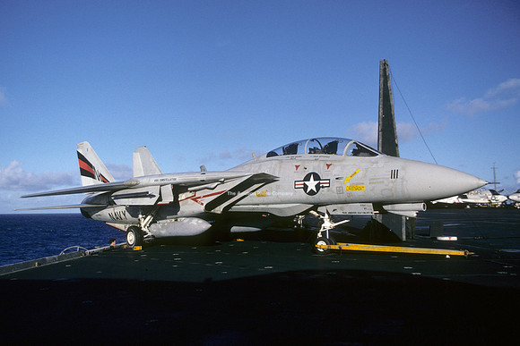 US Navy VF-154 Grumman F-14A Tomcat 161598/NK-111 on board USS Constellation (1987)