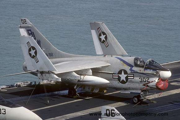 US Navy VA-82 LTV A-7E Corsair 157580/AJ-302 on board USS Nimitz (1980)