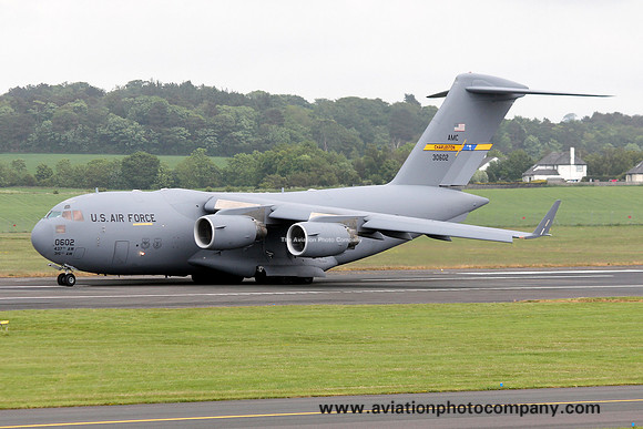 USAF 437/315 AW McDonnell Douglas C-17A Globemaster 93-0602 at Prestwick (2012)