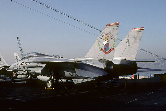 US Navy VF-11 Grumman F-14A Tomcat 161869/AE-100 on board USS Forrestal (1991)