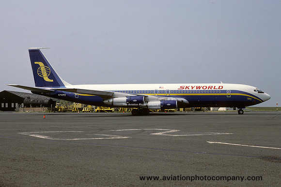 Skyworld Airlines Boeing 707-323B N711PC at Prestwick (1987)