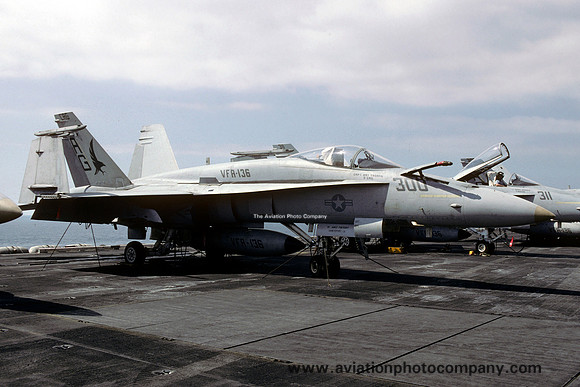US Navy VFA-136 McDonnell Douglas F/A-18A Hornet 162845/AG-300 on board USS Dwight D Eisenhower (1990)