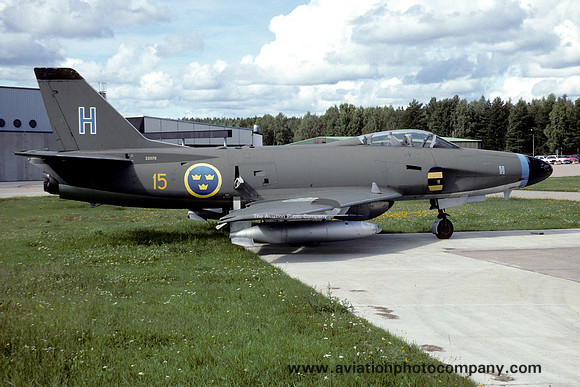Swedish Air Force SAAB Lansen A-32A 32070 displayed at Soderhamn (1993)