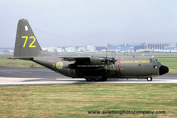 Swedish Air Force F7 Lockheed C-130H/Tp84 Hercules 84002/72 at Rhein Main (1979)