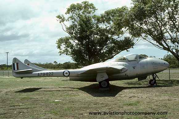 RAAF De Havilland Vampire T.35 A79-822 displayed at Williamtown (1980)
