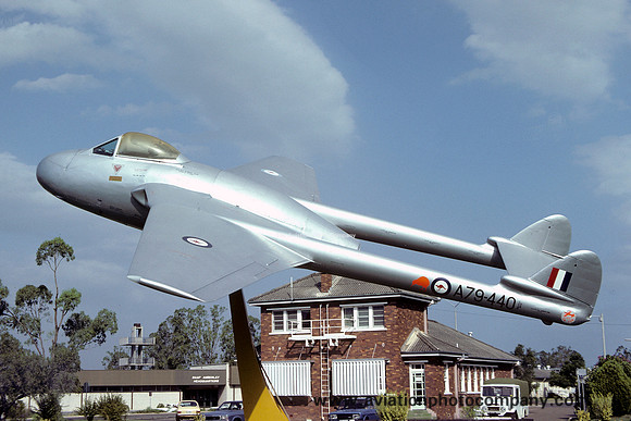 RAAF De Havilland Vampire FB.31 A79-440 displayed at RAAF Amberley (1980)