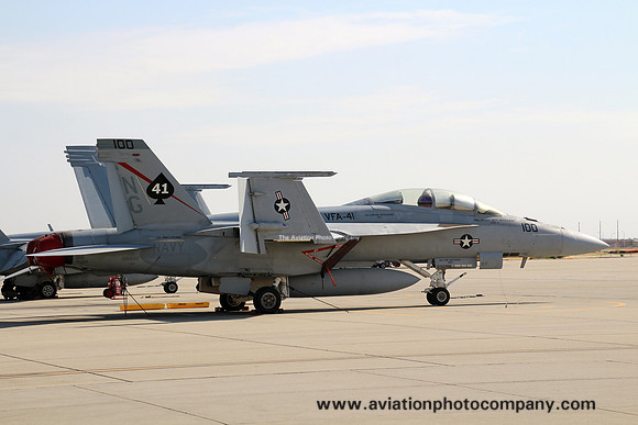 US Navy VFA-41 McDonnell Douglas F/A-18F Super Hornet 166842/NG-100 at NAS Lemoore (2018)