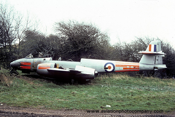 RAF Gloster Meteor F.8 WL166 at the Catterick Fire School (1973)