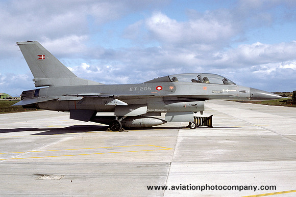 Danish Air Force GD F-16B Fighting Falcon ET-205 at RAF Lossiemouth (1985)