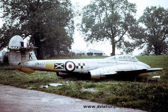 RAF Gloster Meteor T.7 VW457 at the Catterick Fire School (1962)