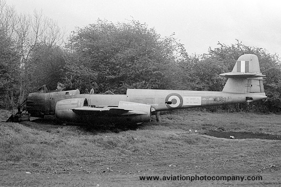 RAF Gloster Meteor F.8 WL166 at the Catterick Fire School (1976)