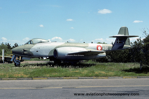 Danish Air Force Gloster Meteor F.8 491 displayed at Karup (1977)