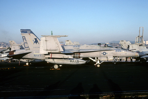 US Navy VFA-37 McDonnell Douglas F/A-18C Hornet 164240/AC-300 on board USS John F Kennedy (1992)