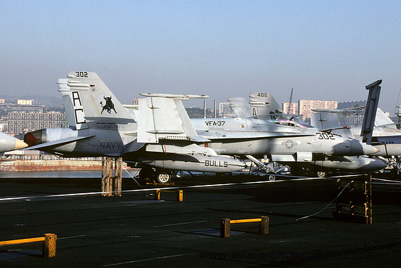 US Navy VFA-37 McDonnell Douglas F/A-18C Hornet 164215/AC-302 on board USS John F Kennedy (1992)