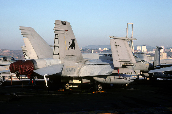 US Navy VFA-37 McDonnell Douglas F/A-18C Hornet 164246/AC-310 on board USS John F Kennedy (1992)