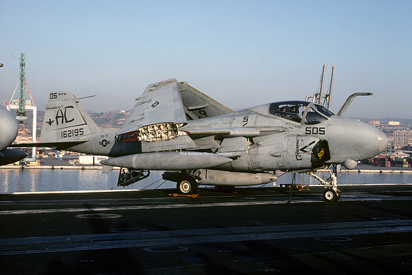 US Navy VA-75 Grumman A-6E Intruder 162195/AC-505 on board USS John F Kennedy (1992)