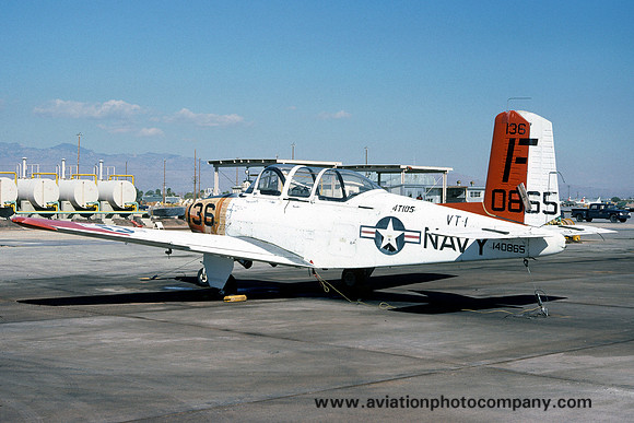 US Navy VT-1 Beech T-34B Mentor 140865/F-136 at MASDC Davis Monthan (1979)