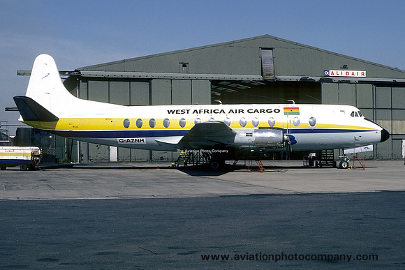 West Africa Air Cargo Vickers Viscount G-AZNH at East Midlands (1977)
